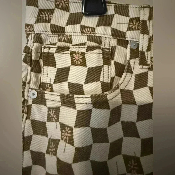 Madewell Brown Checker Daisy Print Mini Denim Skirt 70s Retro Vintage - NWT - Picture 8 of 9